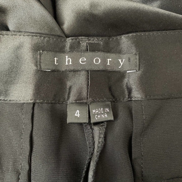 Theory‎ Emery Silk Black Wide Leg Flare Dress Pants with Pockets Sz 4 - Picture 5 of 11